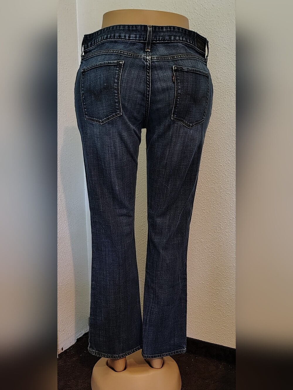 Levi's Dark Blue Bootcut Denim Jeans Women 14R / W32 Red Tab Leather Label - Picture 2 of 8